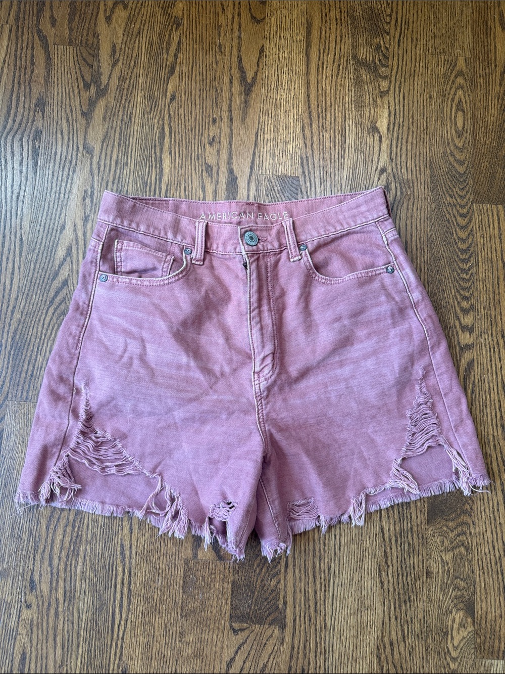 American Eagle Outfitters Dusty Pink High-Rise Distressed Jean Shorts